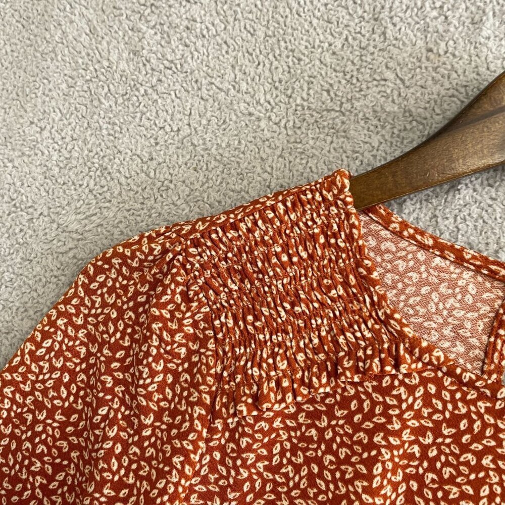 NWOT Adrianna Papell Women's XS Rust Floral Print Blouse With Smocked Neck J1002 - Picture 12 of 14